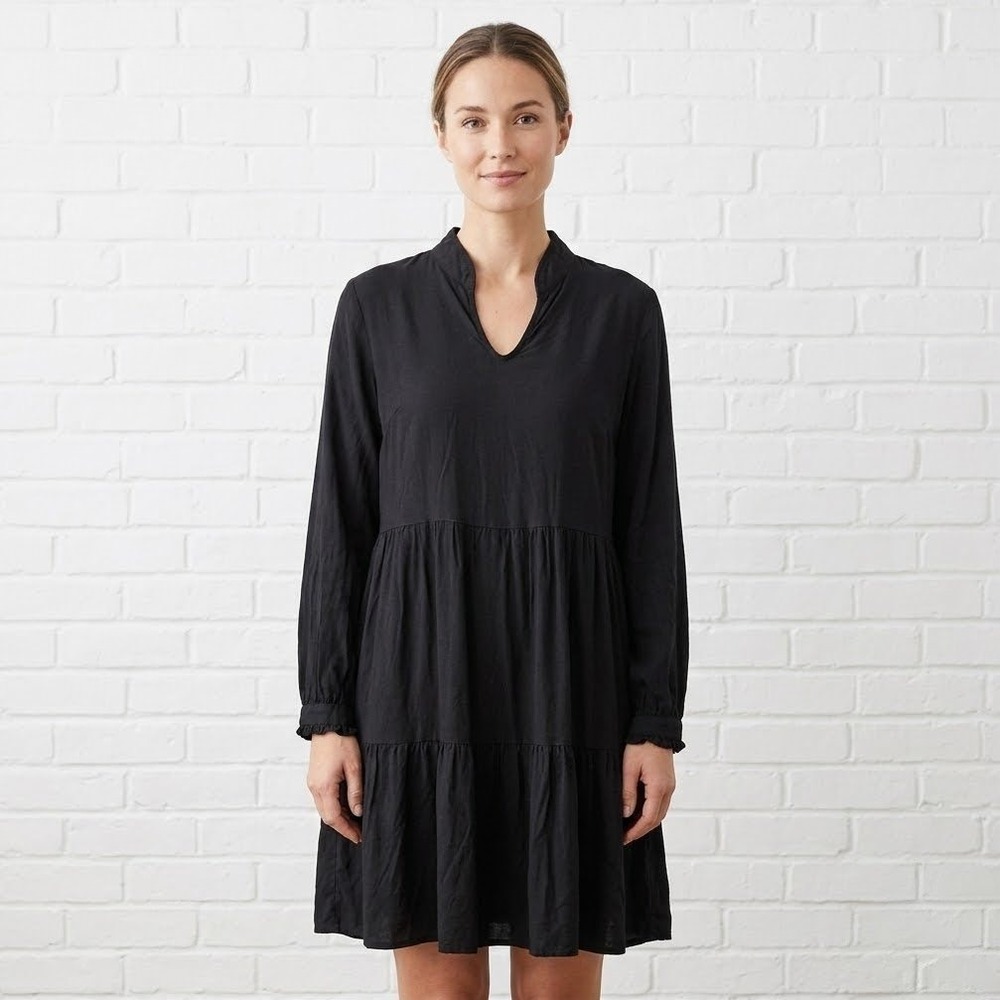 Vero Moda Tiered Babydoll Smock Dress Womens Large Black Long Sleeve Witchy Goth
